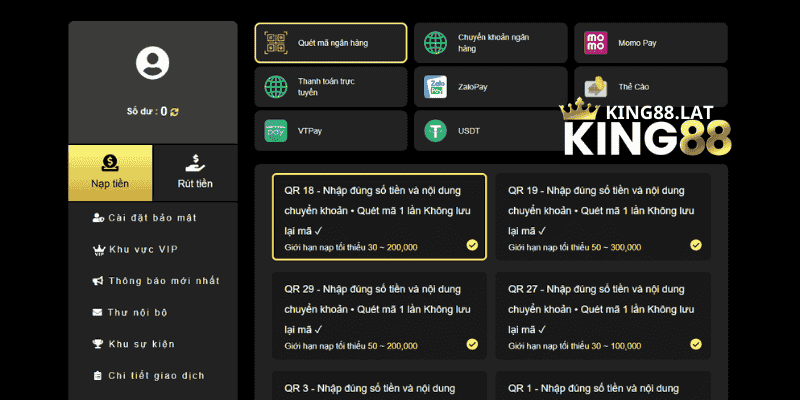 Cốt Lõi Hệ Thống Nạp Tiền Thần Tốc Tại King88
